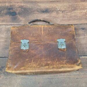 Vintage Leather Briefcase Mens Large Brown Good Patina Satchel Bag